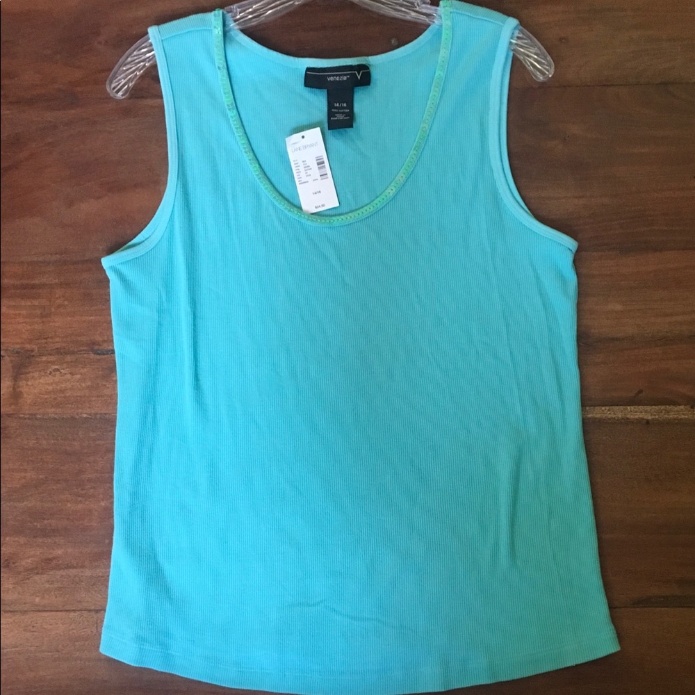 Cotton Sequin Trim Aqua Blue Tank